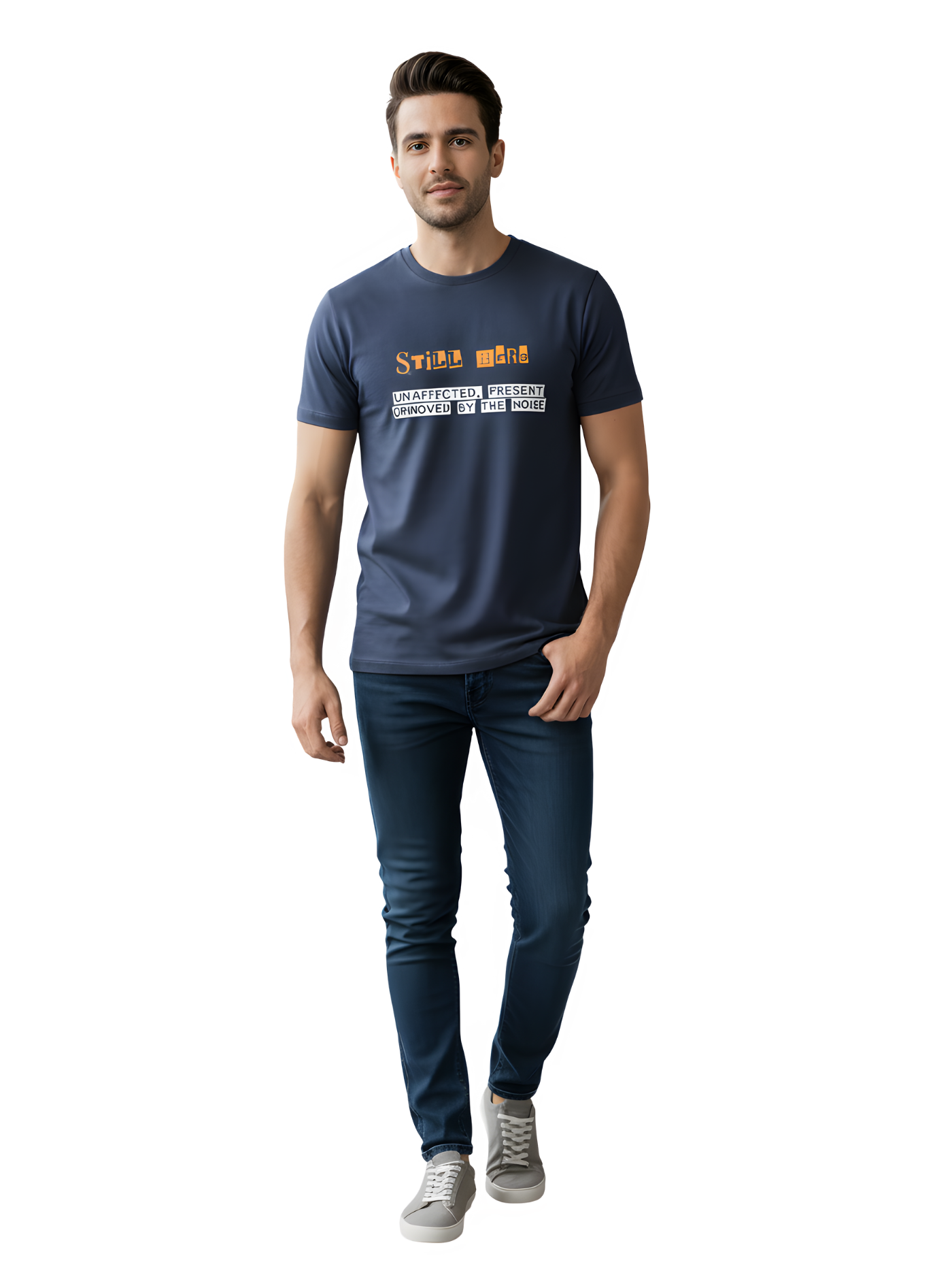 Blue "Unmoved Presence" T-shirt
